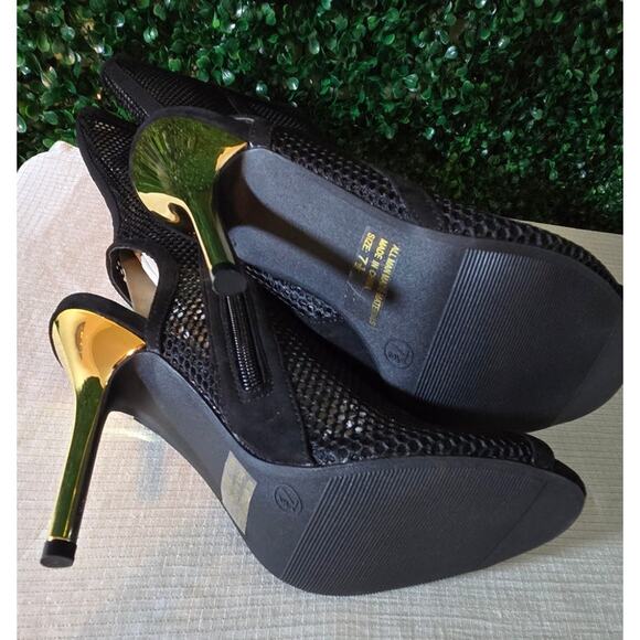 Black Mesh Mid Calf Peep Toe Stiletto Boots with Side Zipper, Size 7.5, NWB - Picture 7 of 8